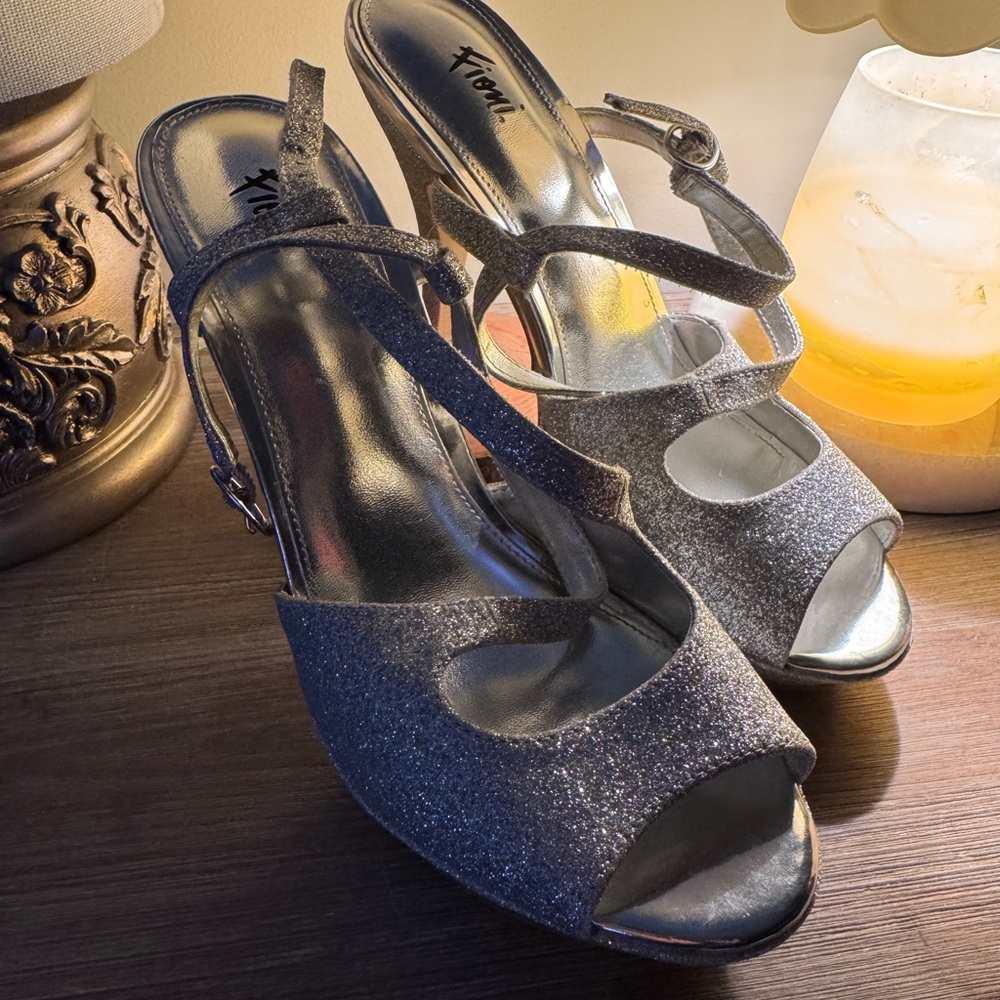 Silver Glitter Platform High-Heel Sandals for Women